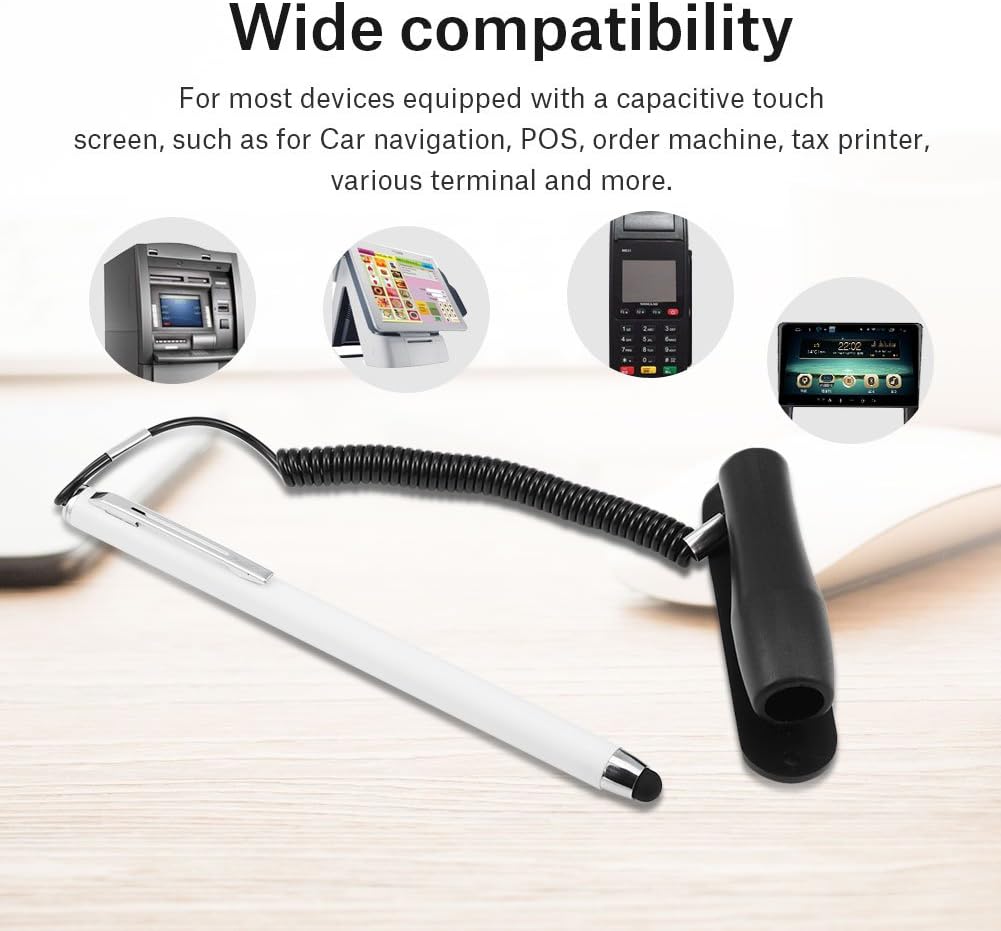 Stylus Pen with Holder and Spring Tether – 6mm Soft Tip Touch Screen Pen for Capacitive Screens, Anti-Loss Stylus with Dock for iPad Android Tablets Laptop Car GPS – No Bluetooth or Battery Needed