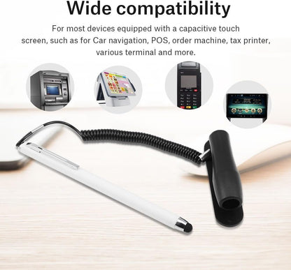 Stylus Pen with Holder and Spring Tether – 6mm Soft Tip Touch Screen Pen for Capacitive Screens, Anti-Loss Stylus with Dock for iPad Android Tablets Laptop Car GPS – No Bluetooth or Battery Needed