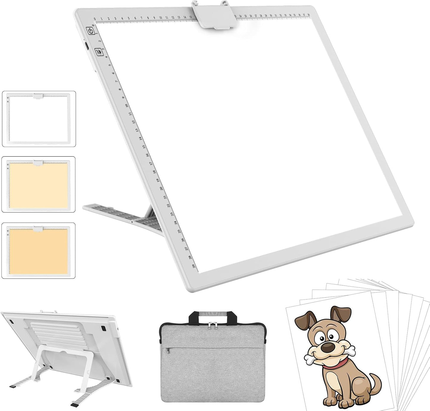 YINGWOND Rechargeable A4 LED Light Pad with Padded Case, Tracing Light Box w/Riser Stands and Paper Clip, 6 Levels of Brightness, Type-c Cable, Wireless Diamond Painting Light Board
