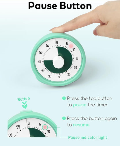Visual Timer for Kids with Pause Button, 60-Minute Countdown Timer with Silent Operation, Desk Pomodoro Timer Kid Time Management Tools for Classroom, Office and Kitchen, Pink
