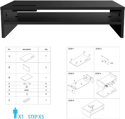 BONTEC Wooden Monitor Stand Riser for Desk, 2-Tier Computer Monitor Stand with Storage, 66 lbs Desk Shelf Organizer, Laptop & Printer Stand with Phone Holder and Cable Management, White, 16.5 Inch