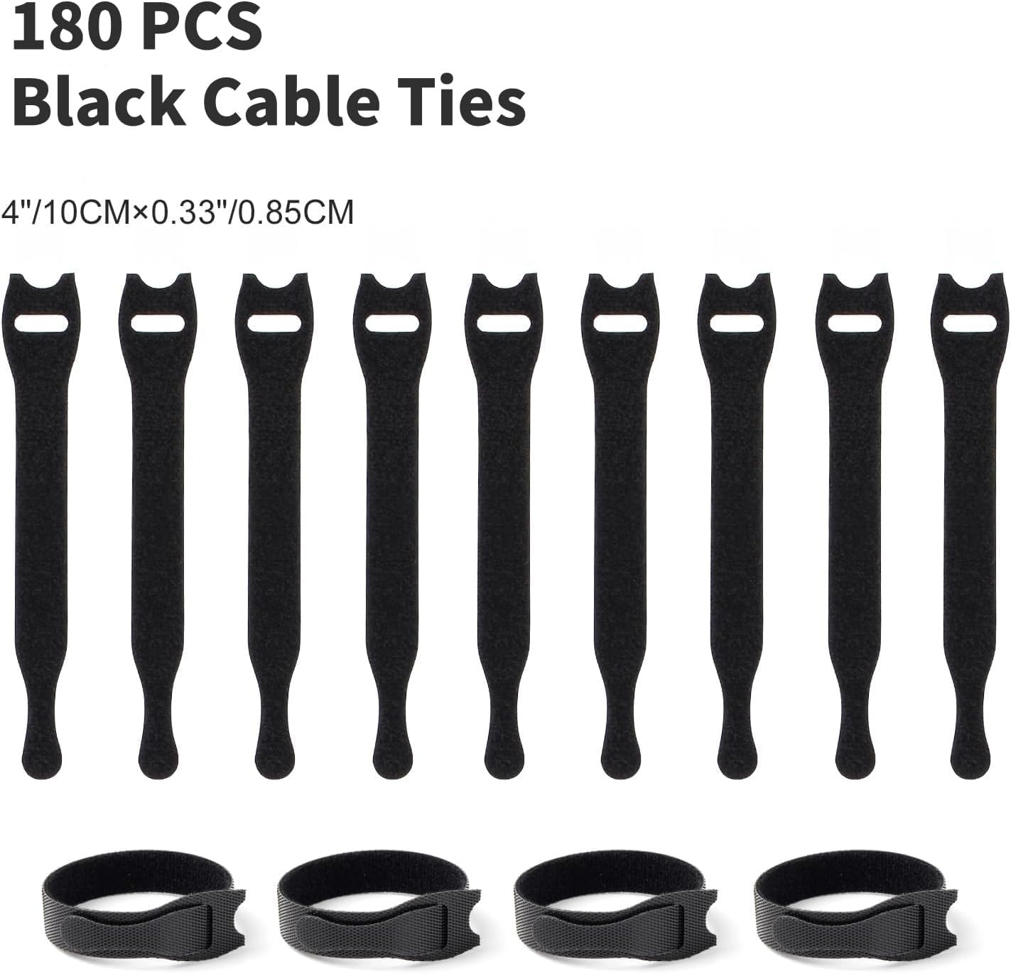 OneLeaf 80PCS Reusable Cable Ties, Black Adjustable 6-Inch Cord Organizer Ties, Multi-purpose Hook Loop Cable Management Wire Ties for Organizing Home, Office, Data Centers