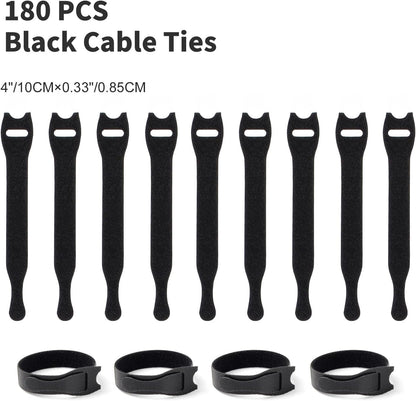OneLeaf 80PCS Reusable Cable Ties, Black Adjustable 6-Inch Cord Organizer Ties, Multi-purpose Hook Loop Cable Management Wire Ties for Organizing Home, Office, Data Centers