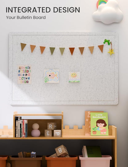 Fluxynara Bulletin Board, 23.6" x 17.5" Cork Board Alternative with 12 Safe Removable Adhesive Tabs, Foldable Felt Pin Board for Home Office, Classroom, Bedroom,Entryway for Walls—Sage
