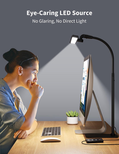 Desk Lamp with USB Charging Port for Home Office 24w Architect Remote Base Dual Task Led Light Modern 5 Color Modes Dimmable Adjustable Gooseneck Double Head Reading Drafting Eye Caring Tall Lamps