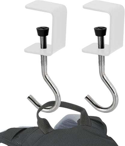 2 Pcs Desk Mount Bag Holder Hook Clamp-On Backpack Hanger Portable Desk Mount Headphones Holder Reduce Desk Clutter for Table Desk, Under Counter