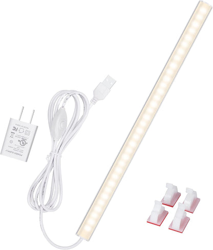 JUSJUBR 12-Inch Slim LED Under Cabinet Light with Memory Function, Warm White 3000K Dimmable USB Light Bar for Rooms
