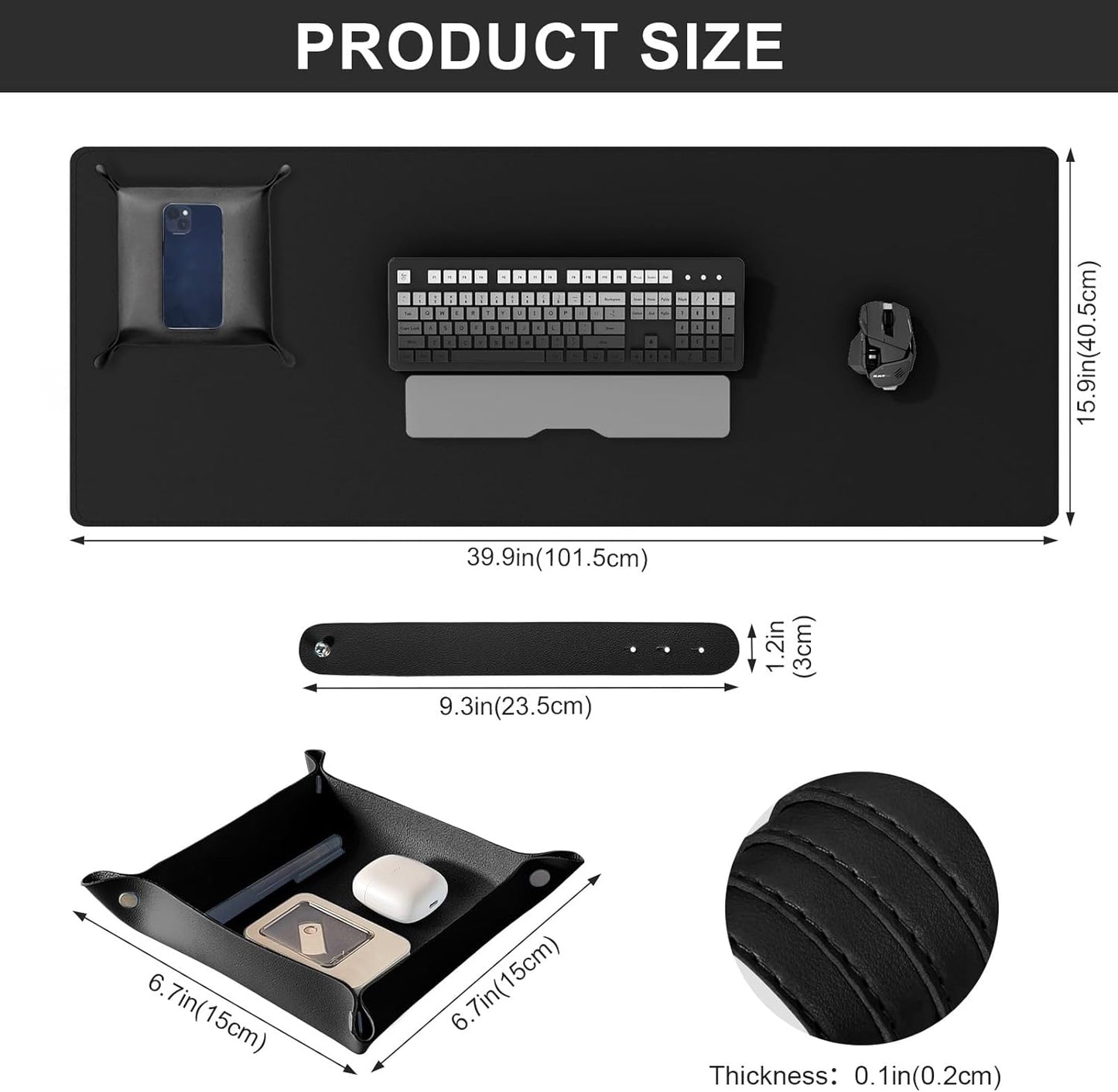 DAWNTREES Dual Sided Desk Mat,Leather Desk Pad,Brown 40"x16",Cork Desk Mat Protector,with PU Leather Valet Tray Organizer,Large Mouse Pad,Desk Writing Pad for Office and Home