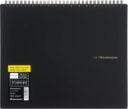 Maruman Mnemosyne Lined Notebook- Vertical A5, 5.83" x 8.27", 70 Sheets / 140 Pages, 7mm College Ruled With Center Line Journal, Perforated Pages & Wire-Bound to Lay Flat, Black, Made in Japan - Colors B