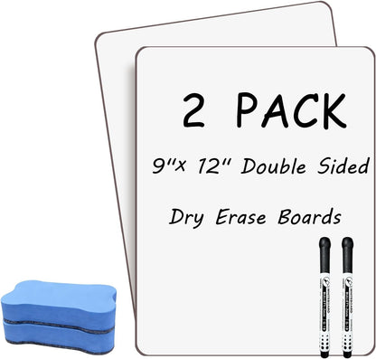Double Sided Portable White Board 9''x12'' Small Dry Erase Board, Mini Whiteboard with 2 Markers and 2 Erasers, Dry Erase Whiteboard for Memos, Drawing, Notes, Menu, Message, Classroom and Home Use
