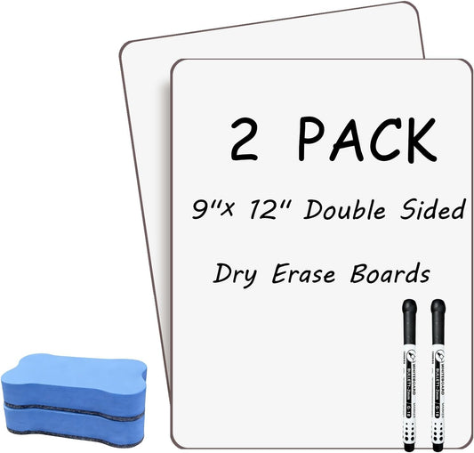 Double Sided Portable White Board 9''x12'' Small Dry Erase Board, Mini Whiteboard with 2 Markers and 2 Erasers, Dry Erase Whiteboard for Memos, Drawing, Notes, Menu, Message, Classroom and Home Use