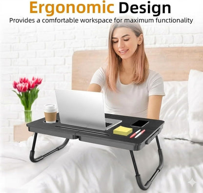 BUYIFY Foldable Laptop Bed Desk for Couch, Sofa - Large Lap Desk Tray Table with Cup Holder and Tablet Slot - Portable Notebook Stand for Eating, Writing, Studying and WFH -NEW-006-USA Original Patent
