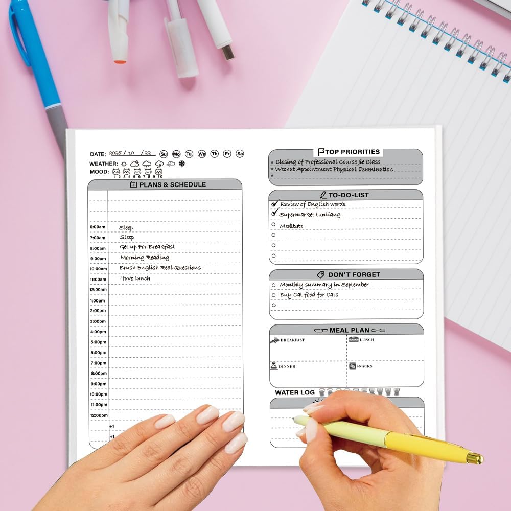 qianshan Travelers Notebook Inserts with PVC Sleeve,Undated Weekly Planner,Weekly To Do List Notepad,TN Journal,30 Sheets,8.5" x 4.7",Pocket Travelers Notebook for Journals,Diaries,Planners,Pink Cat