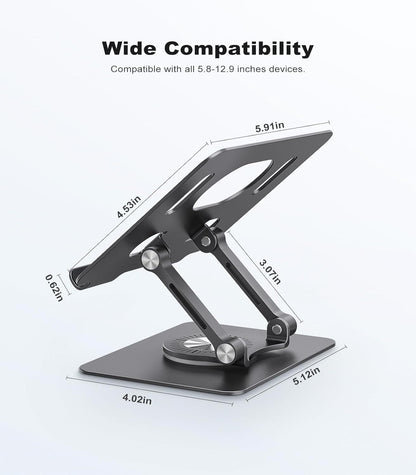 JOIOT Swivel Tablet Stand with 360 Rotating Base, Adjustable Holder for Drawing, Compatible with iPad Pro/Air/Mini and More (Black)