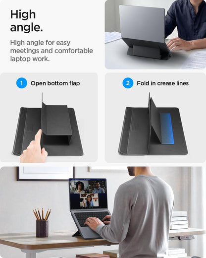 Spigen Slim Fold Portable Laptop Stand Keyboard Riser Foldable Ergonomic Angle Lift Anti-Slip Compatible with MacBook Neo, MacBook Air, MacBook Pro 11"-16" and iPad/Air/Pro and More - Black (LD201-S4)