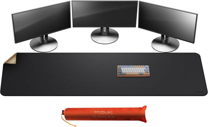 Mydours 40" x 20" Extra Large Desk Mat, PU Leather & Cork Desk Pad, Large XXL Desk Mouse Pad for Workstation, Office, Home, Computer Desk Mat with Keyboard & Mouse (Black)