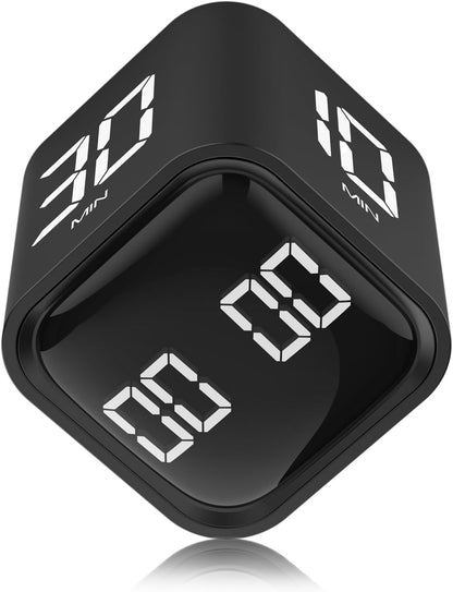 Rotating Cube Timer - 5/30/10/60min Presets, Gravity Sensor Pomodoro Stopwatch, 3 Sound Modes, ADHD Study Tool for Office/Kitchen/Classroom (F4 White)