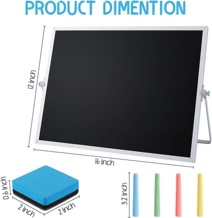 Small Magnetic Chalk Board Easel 10"X10", Double-Sided Tabletop & Wall Hanging Chalkboard with 4 Chalks & Eraser, Desktop Mini Black Board Sign for Office Desk Home Menu and School
