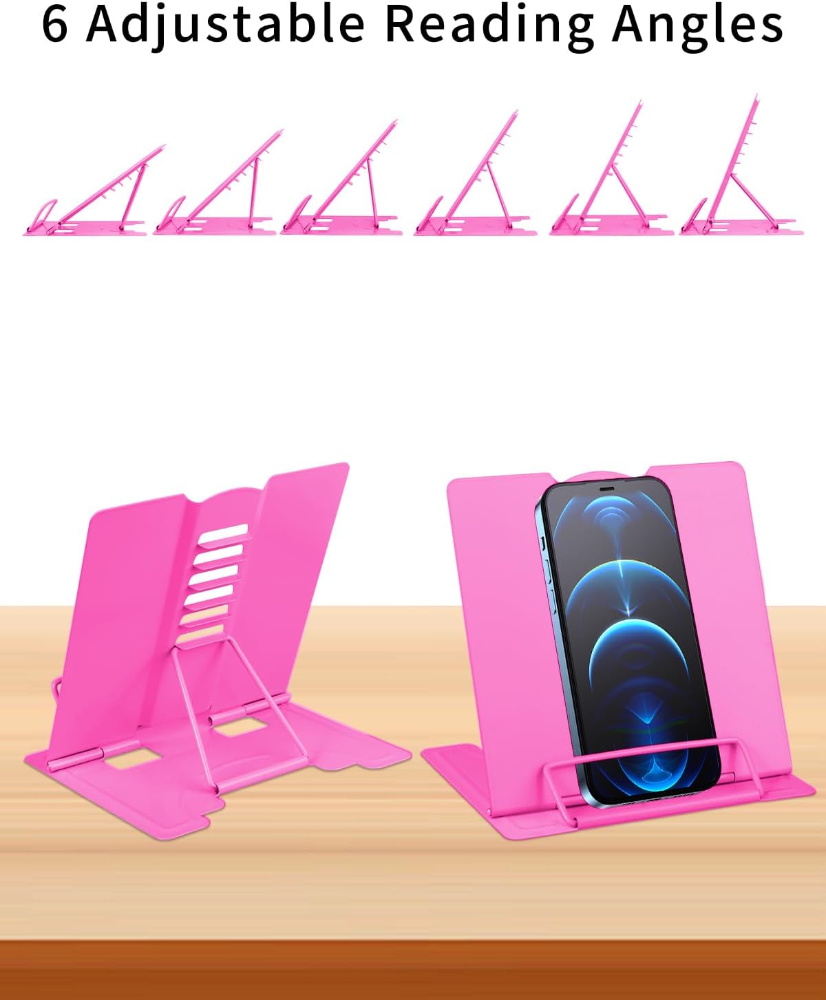 MSDADA Small Desk Book Stand Metal Reading Rest Book Holder Adjustable Cookbook Documents Holder Portable Sturdy Bookstands for Recipes Textbooks Tablet Music Books(Black)