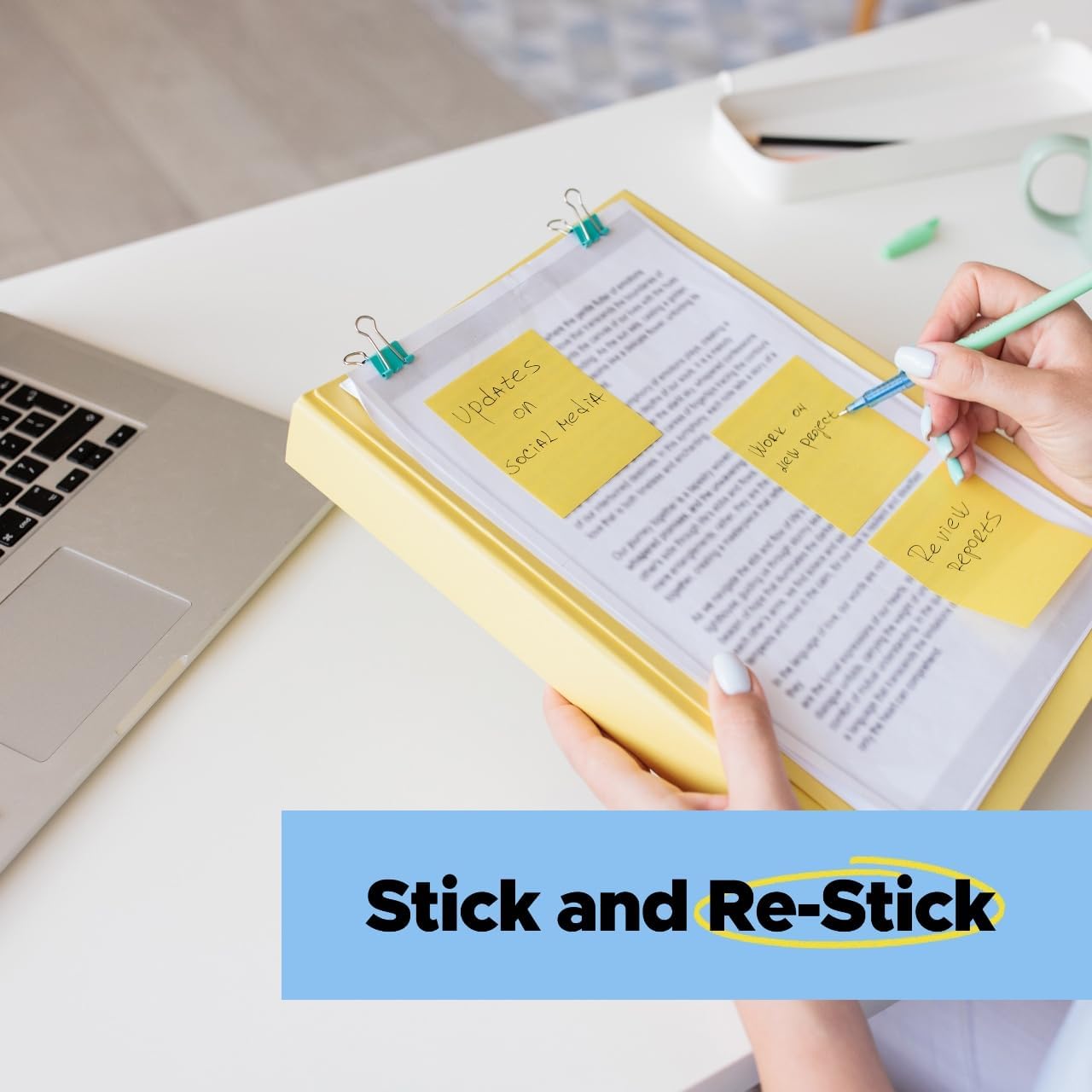 Post-it 100% Recycled Paper Super Sticky Notes, 3 in. x 3 in., 5 Pads, 70 Sheets per Pad, Wanderlust Pastels, School Supplies and Office Products