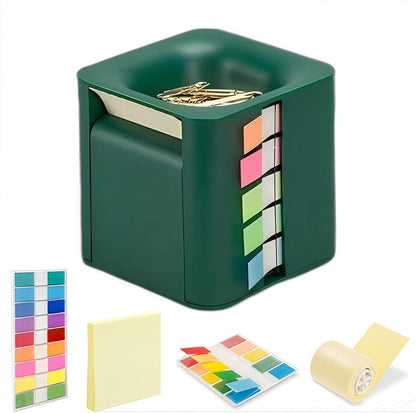 Sticky Note Holder and Dispenser with Magnetic Paper Clip Holder, 3x3 Pop-Up Note and Annotation Labels,Full Adhesive Note Roll Desktop Organizer.5-in-1 Multi-Function Standing Sticky Note Box(White)