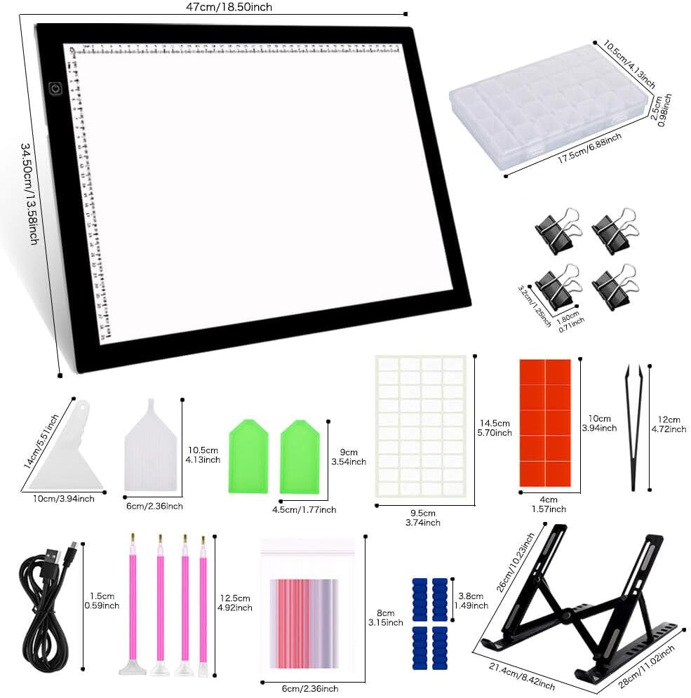 HUAYEYC B4 LED Copy Board Light Tracing Box, 3 Levels Adjustable Brightness Light Pad, for Tattoo Drawing, Streaming, Sketching, Animation, Stenciling, Vinyl Weeding, with 4Pcs Clip and Stand