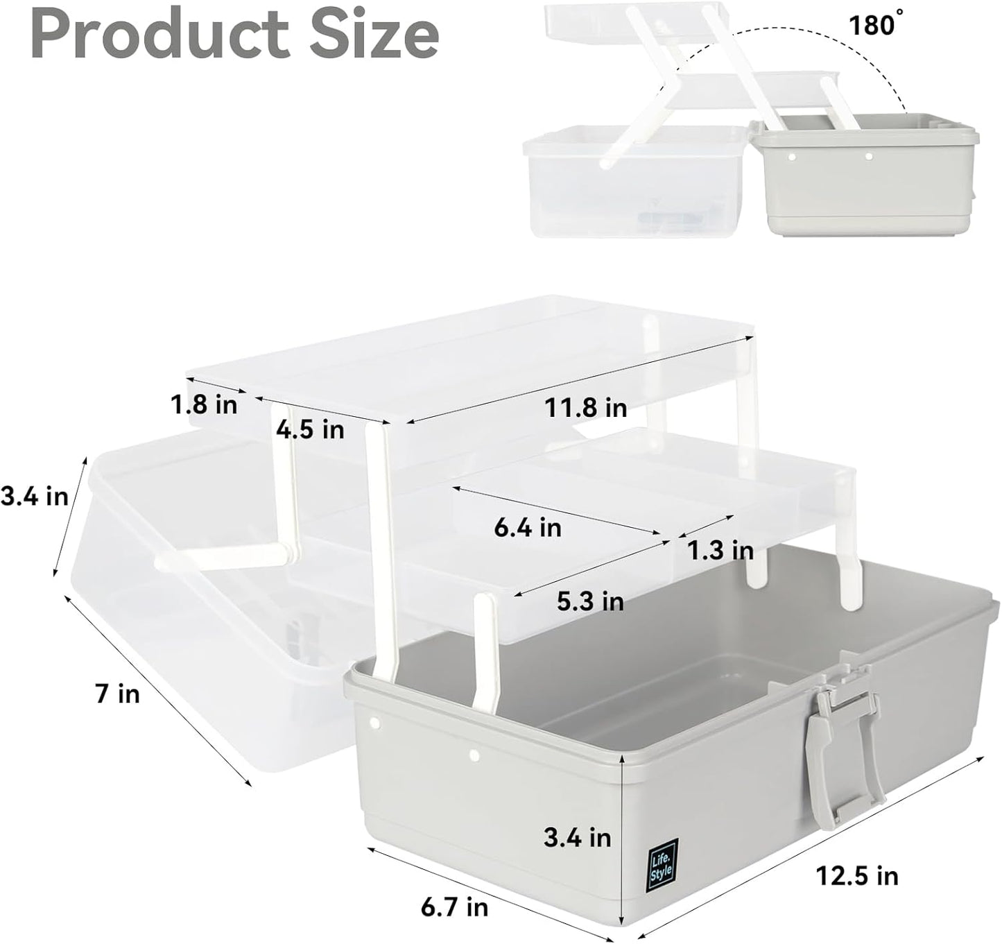 WEWLINE 13-Inch Art Storage Box 3-Layers Plastic Storage Box with Handle Craft Art Bin Portable for Home School Office Travel, Black