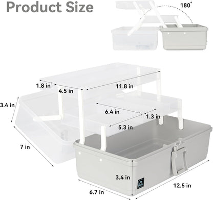 WEWLINE 13-Inch Art Storage Box 3-Layers Plastic Storage Box with Handle Craft Art Bin Portable for Home School Office Travel, Black