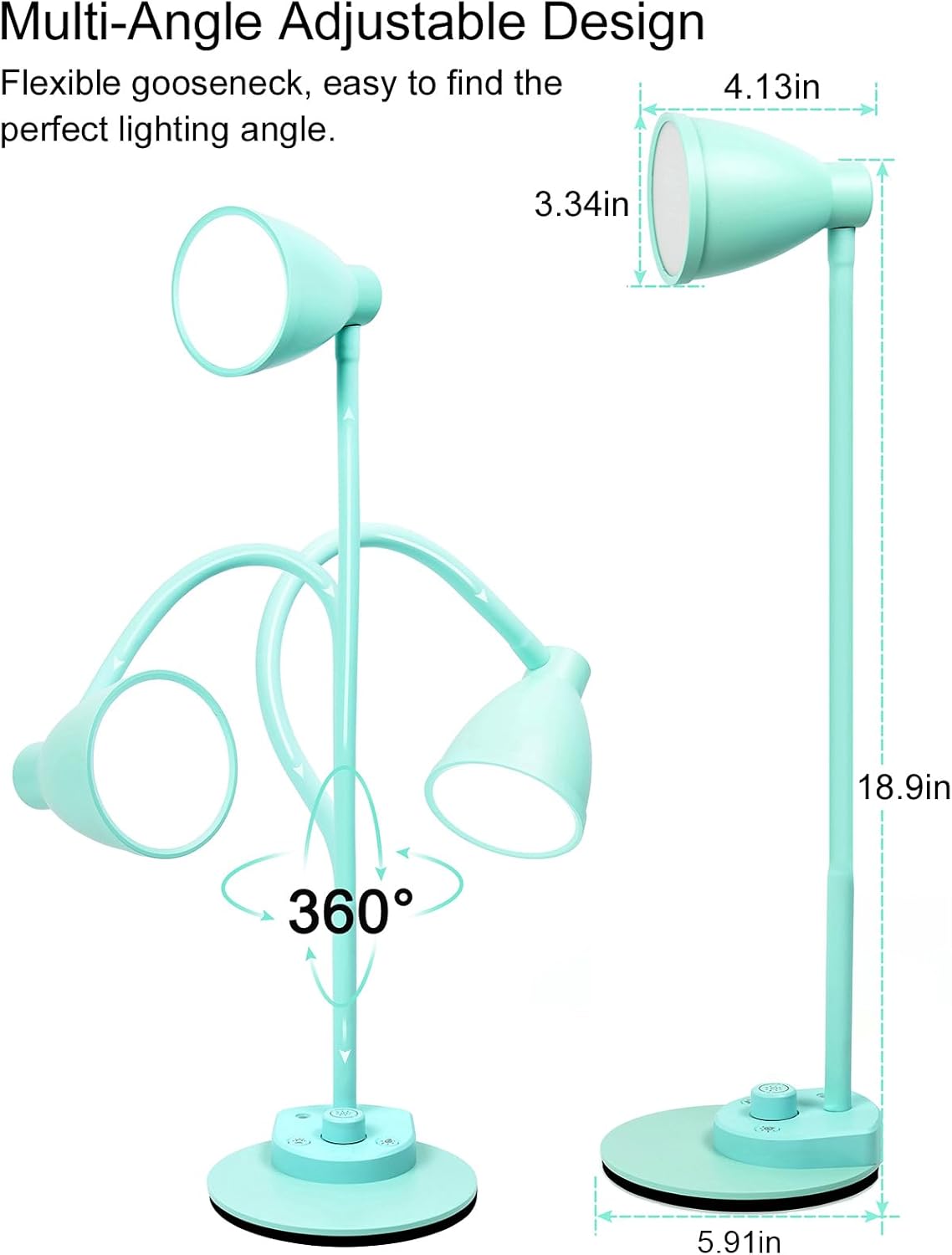 BOHON LED Desk Lamp with USB Charging Port, 3 Color Modes Dimmable Reading Lamp, Auto Dimming Task Lamp, Flexible Neck Table Light for Dorm Bedside, Adapter Include, White