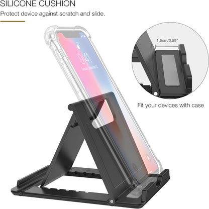MoKo Phone/Tablet Stand, Foldable Tablet Holder Compatible with iPhone 17/17 Air/17 Pro/17 Pro Max, iPhone 16/Pro/Pro Max/Plus, iPhone 15/Pro/Pro Max/Plus, iPhone 14/Pro/Pro Max/Plus, Black