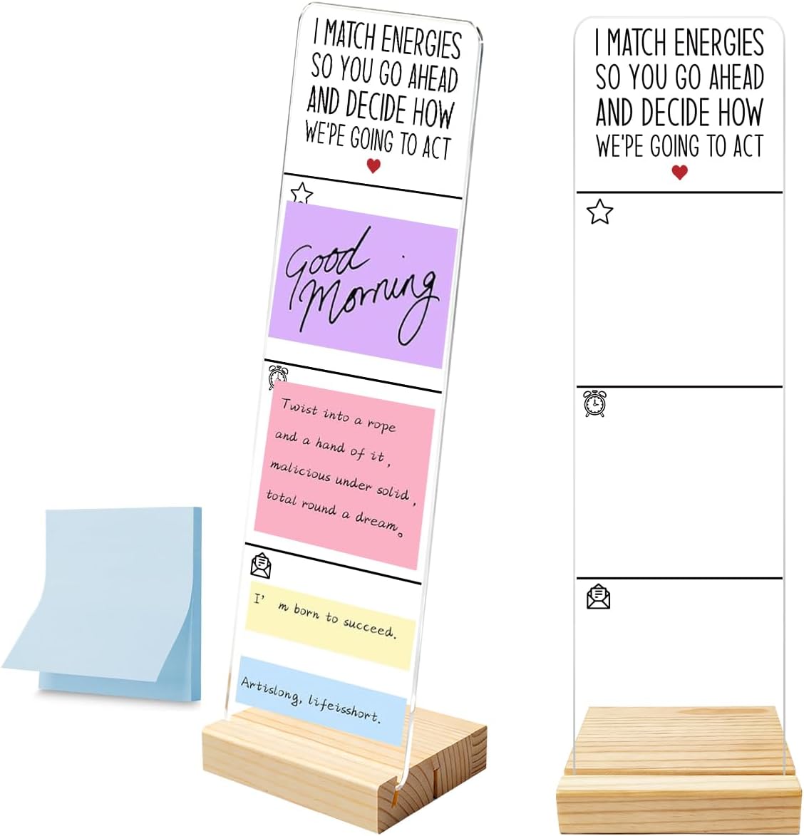 Monitor Memo Board with Removable Wooden Base Acrylic Portable Sticky Note Holder, It's Fine I'm Fine Everything is Fine Logo Office Desk Desk Set Sticky Notes 100 Sheets