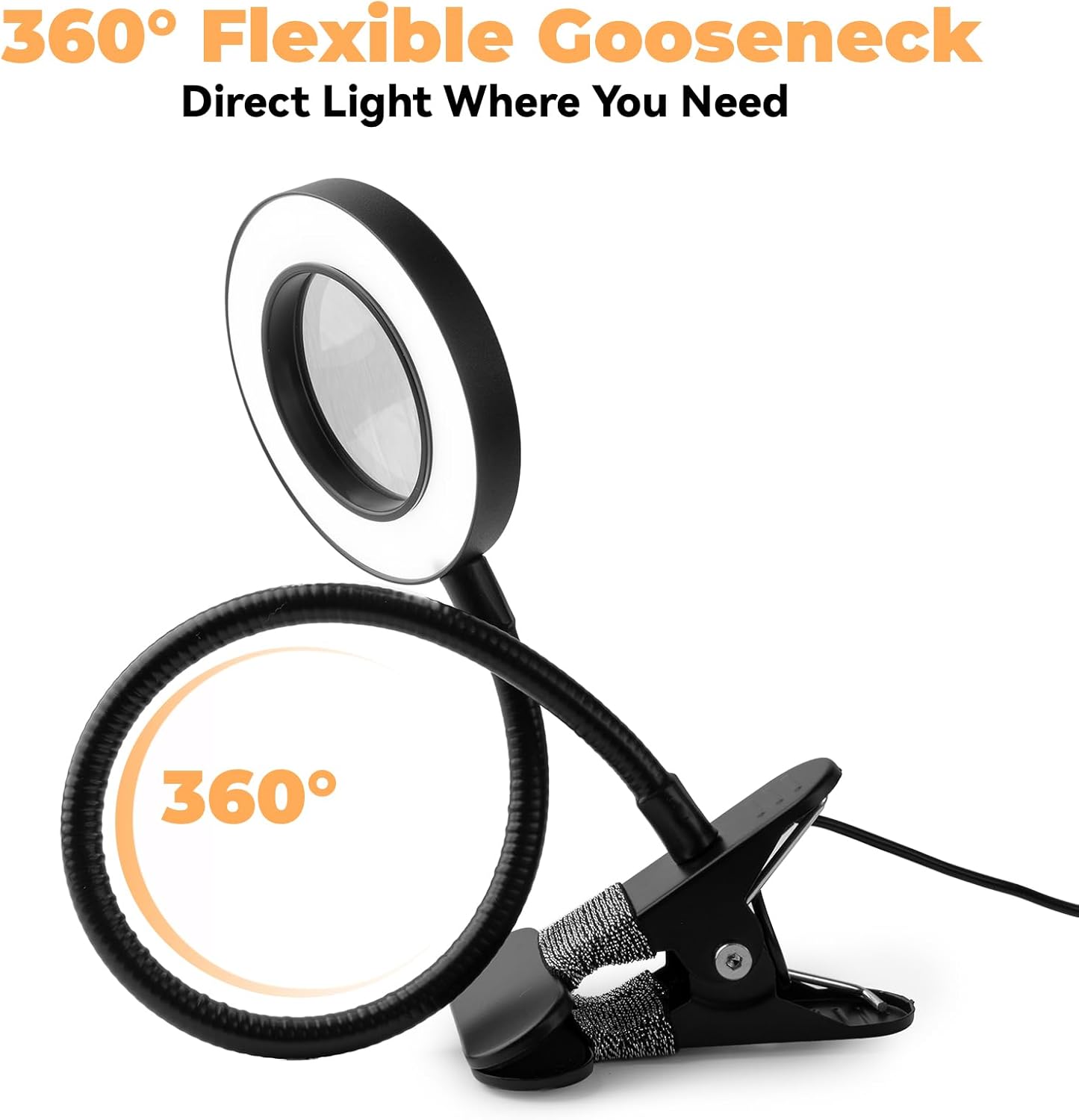 Desk lamp Eye-Caring Table Lamps, 360°Rotation Gooseneck Clip on Lamp Reading Light Portable Reading Book Light Clamp Study Desk Lamps for Bedroom and Office Home Lighting (Black)