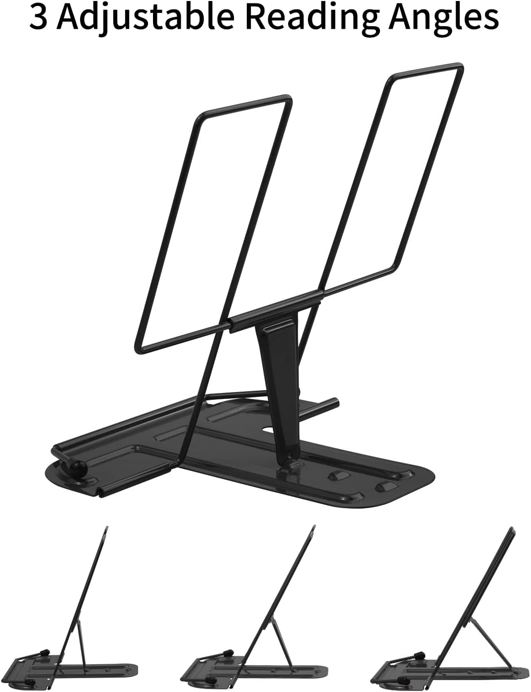 Metal Book Stand for Desk, Adjustable Reading Rest Book Holder, Portable Cookbook Documents Holder, Sturdy Typing Stand for Recipes Textbooks Tablet Music Books with Page Clips (Green)