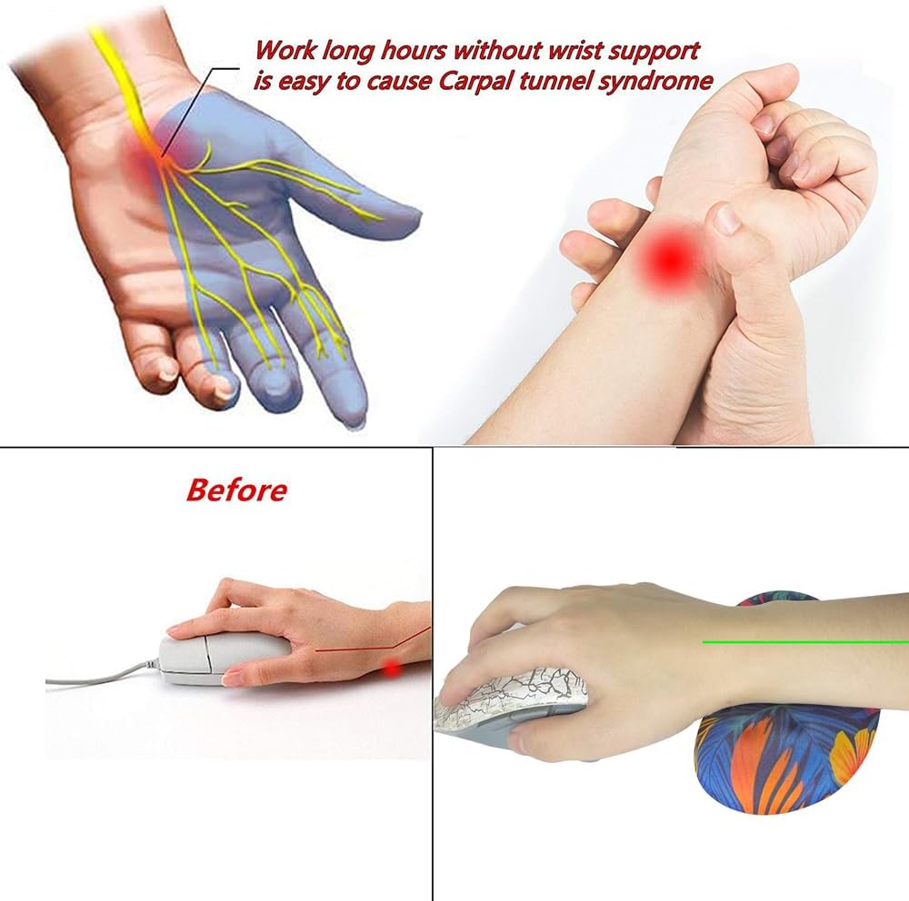 BRILA Ergonomic Memory Foam Mouse Wrist Rest Support Pad Cushion for Computer, Laptop, Office Work, PC Gaming - Massage Holes Design - Wrist Pain Relief (Black Mouse Wrist Rest)