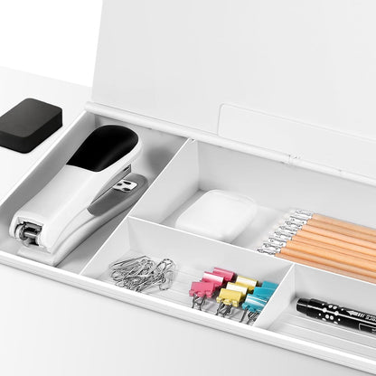 Glass Desktop Whiteboard with Storage 15" x 7" Desk Dry Erase Board with Marker & Eraser Compact Desk Organizer Computer Keyboard Stand Desk Board Buddy for Office, Home, School