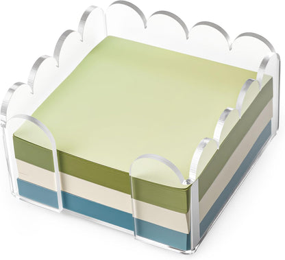 1 PC Scalloped Acrylic Sticky Note Holder 3"x3" Crystal Clear Sticky Note Holder Dispenser for Classroom, Desk Organizer Accessories for Dorm Room, School Office Necessities