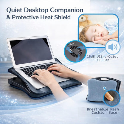 MAX SMART Laptop Lap Pad Laptop Stand with Attached Mouse Pad, Cushion and USB Cooling Fan, Non-Slip Heat Shield Tablet Computer Stand for Sturdy Work Station for Home, Office, Bed Sofa, Couch and Car
