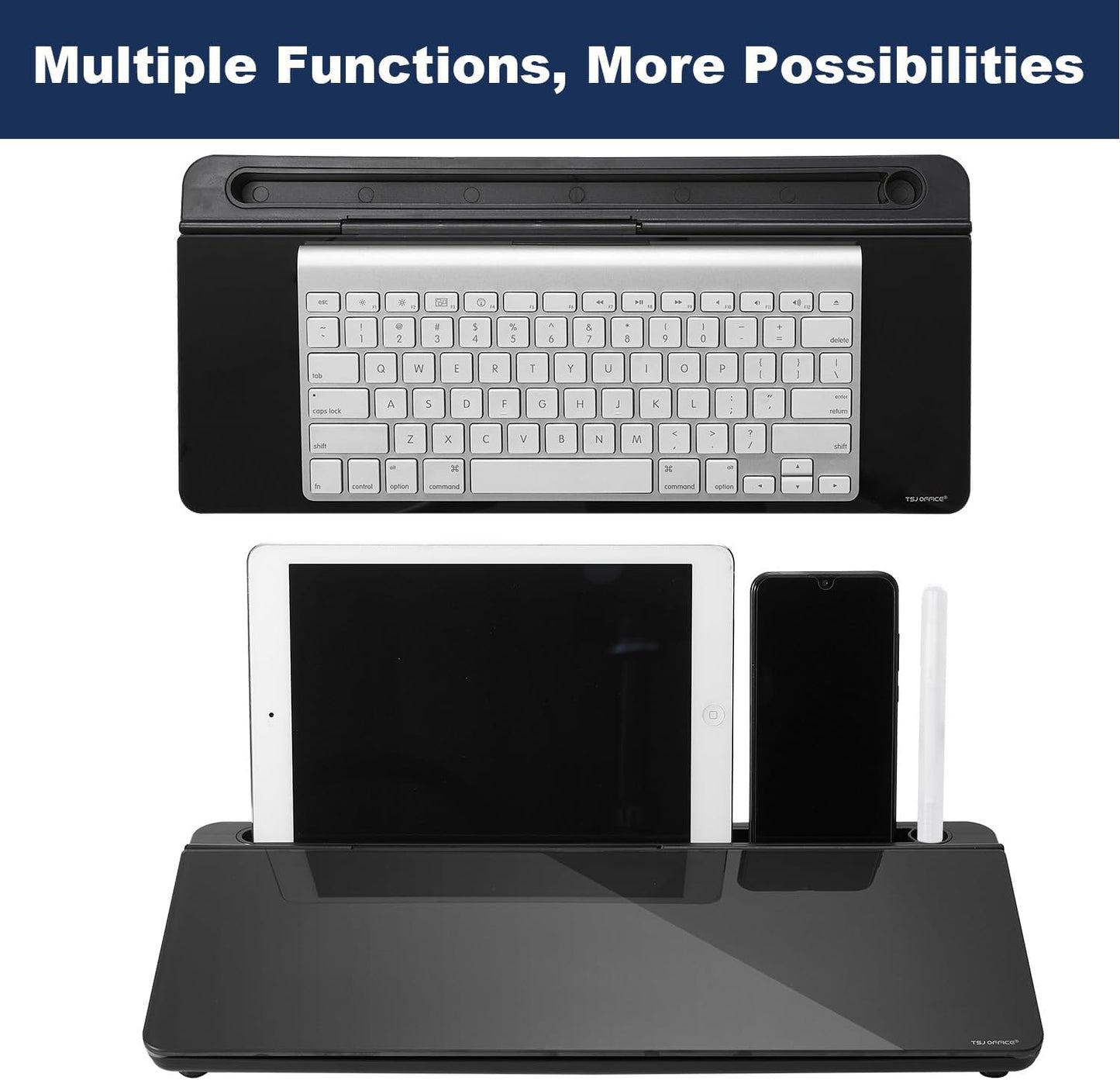 TSJ OFFICE Small Desktop Whiteboard -Glass Dry Erase Board Computer Keyboard Stand White Board Surface Pad with Drawer, Desk Organizers with Accessories for Office, Home, School Supplies - White