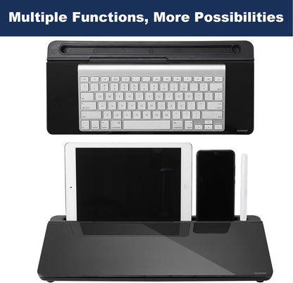 TSJ OFFICE Small Desktop Whiteboard -Glass Dry Erase Board Computer Keyboard Stand White Board Surface Pad with Drawer, Desk Organizers with Accessories for Office, Home, School Supplies - White