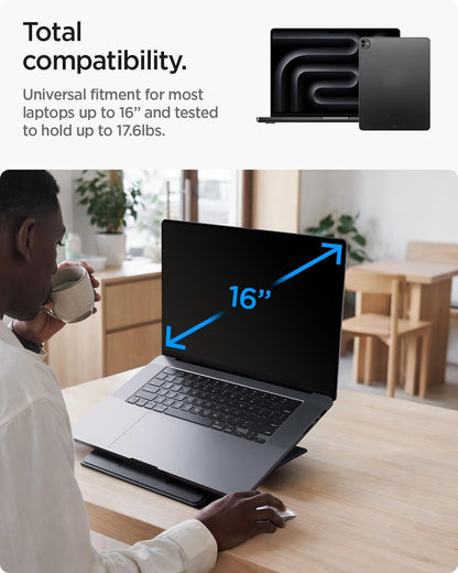 Spigen Slim Fold Portable Laptop Stand Keyboard Riser Foldable Ergonomic Angle Lift Anti-Slip Compatible with MacBook Neo, MacBook Air, MacBook Pro 11"-16" and iPad/Air/Pro and More - Black (LD201-S4)