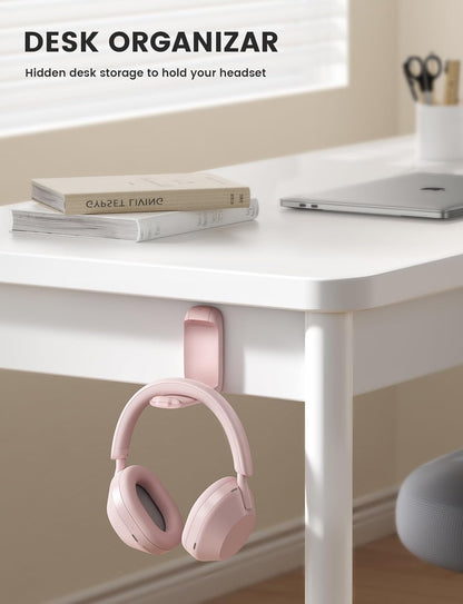 Lamicall Headphone Stand, Sticky Headset Holder - [Foldable & Compact] Headphone Holder Hook Mount, Adhesive Hanger Clip Under Desk, Earphone Clamp for Airpods Max, HyperX, Sennheiser, Black