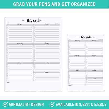 321Done Weekly Checklist Notepad - 50 Sheets (5.5" x 8.5") - This Week to Do Notepad Tear Off Planning Pad, Planner Checklist Organizing - Made in USA - Simple Script