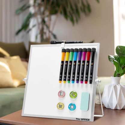 TSJ OFFICE Small White Board - 12 X 16 Inches Small Magnetic Dry Erase Board with Hooks for Wall, Desktop Whiteboard Stand 360 Degrees Revolving Double Sided for Office, Home, School, Silver