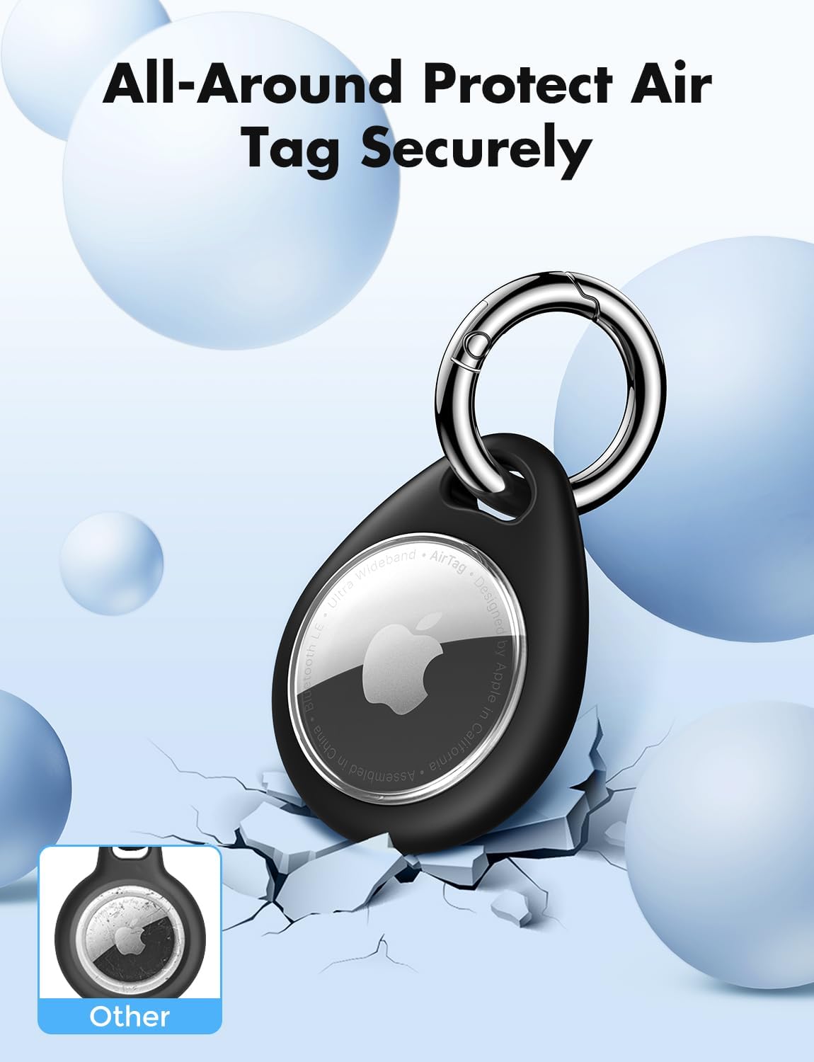 UNBREAKcable AirTag Holder for Apple - 4 Pack Air Tag Case [Fit Tightly Design] [Easy to Install] [Hold Securely] Waterproof TPU Protective Cover with Metal Keychain for Kids,Pet,Luggage,Backpack,Keys