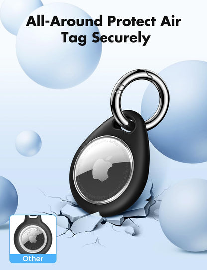 UNBREAKcable AirTag Holder for Apple - 4 Pack Air Tag Case [Fit Tightly Design] [Easy to Install] [Hold Securely] Waterproof TPU Protective Cover with Metal Keychain for Kids,Pet,Luggage,Backpack,Keys