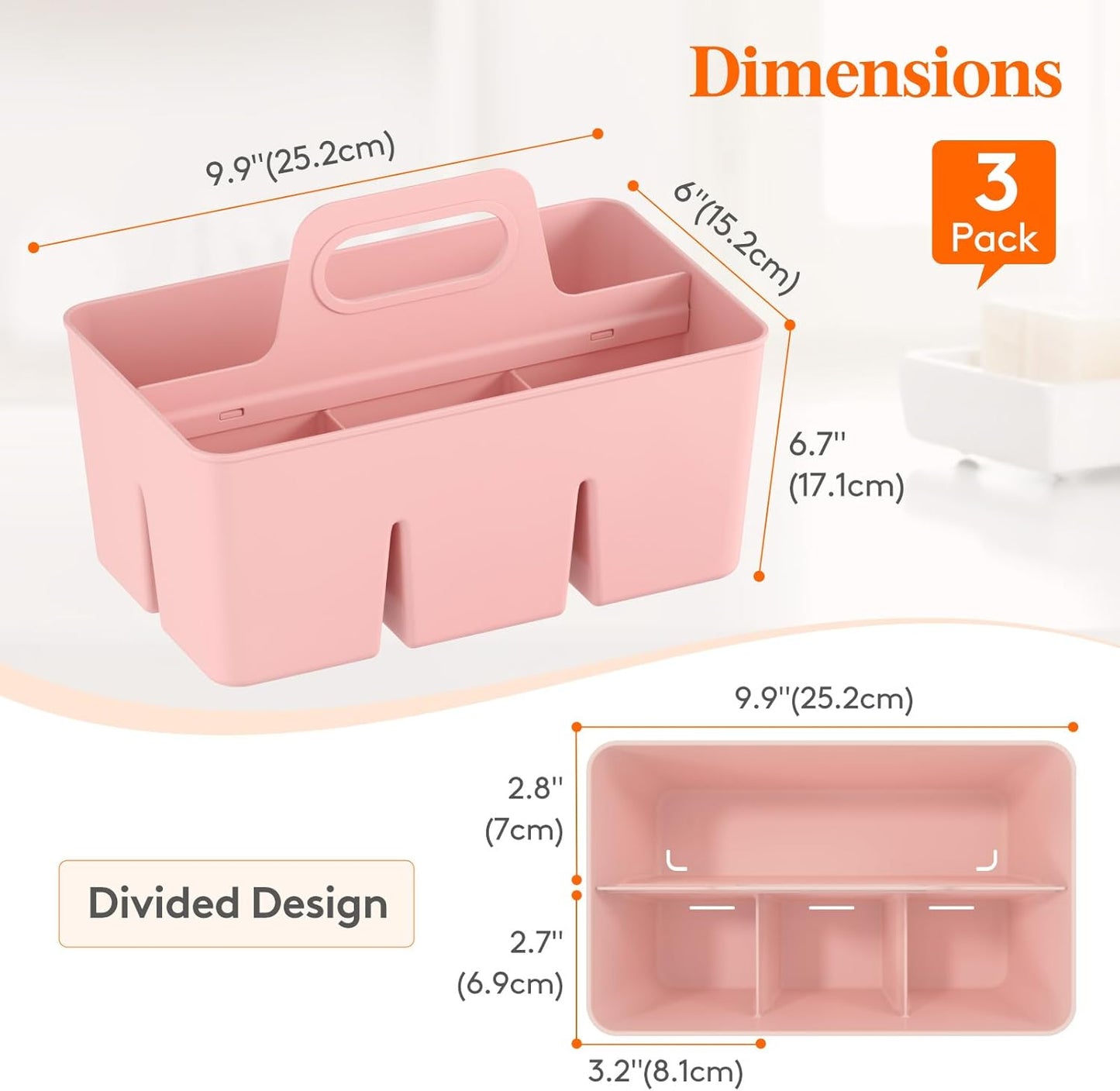 Lifewit 2 Pcs Plastic Caddy Organizer with Handle, Portable Art Supply Storage for Craft Supplies, Cosmetics, Holds Pencil, Crayon, Brushes, Hair Product, Dorm Shower Caddy, Clear, 25 x 15x 17cm