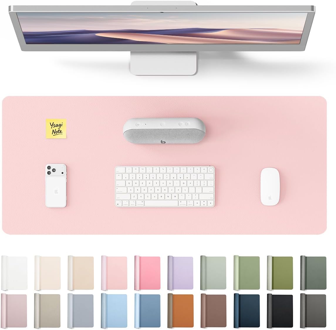 YSAGi Leather Desk Pad Protector, Office Desk Mat, Large Mouse Pad, Non-Slip PU Leather Desk Blotter, Waterproof Laptop Desk Writing Pad for Office and Home (23.6" x 13.8", Eggshell) - Colors B