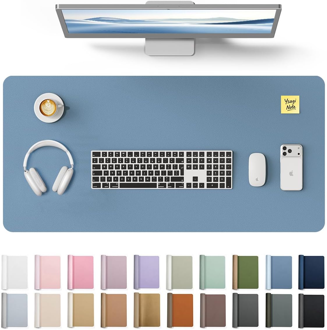 YSAGi Leather Desk Pad Protector, Office Desk Mat, Large Mouse Pad, Non-Slip PU Leather Desk Blotter, Waterproof Laptop Desk Writing Pad for Office and Home (23.6" x 13.8", Eggshell) - Colors A