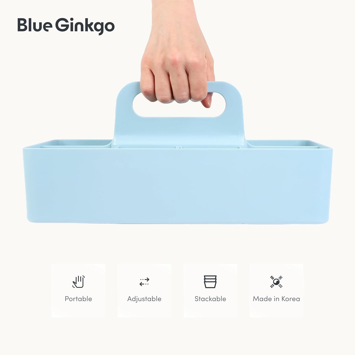 BLUE GINKGO Stackable Organizer Caddy – Korean-Made Portable Tote for Bathroom, Office, Crafts, or School Supplies (Rectangle, White)
