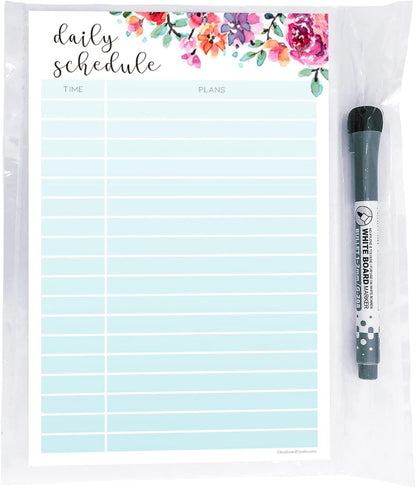 Dry Erase Daily Schedule Planner Sticker Decal by Glassboard Studio | Removable & Reusable | Magnetic Fine-Tip Marker Included (9 x 12 inches, White)